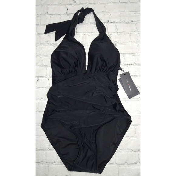Tommy Hilfiger Plunging Halter Tummy-Control One-Piece Swimsuit, Size 6 - Picture 2 of 9